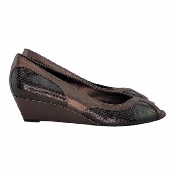 VANELi Snakeskin Embossed Wedge Peep Toe Heel Sz 8 - Picture 2 of 10